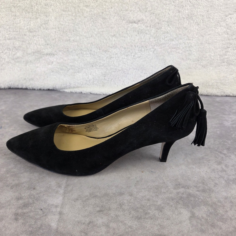 Gilli Black Suede Kitten Heels Pointed Toe Tassel Bow Pumps Size 8.5M